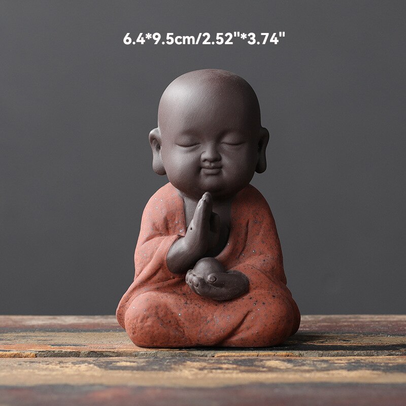 Schwarze Töpferei buddhistische Mönche Miniaturfiguren Buddha Statue Skulptur Feenornamente Meditation Zuhause Garten Dekoration