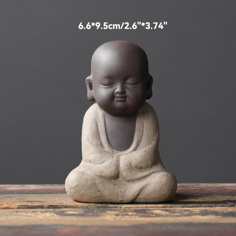 Schwarze Töpferei buddhistische Mönche Miniaturfiguren Buddha Statue Skulptur Feenornamente Meditation Zuhause Garten Dekoration