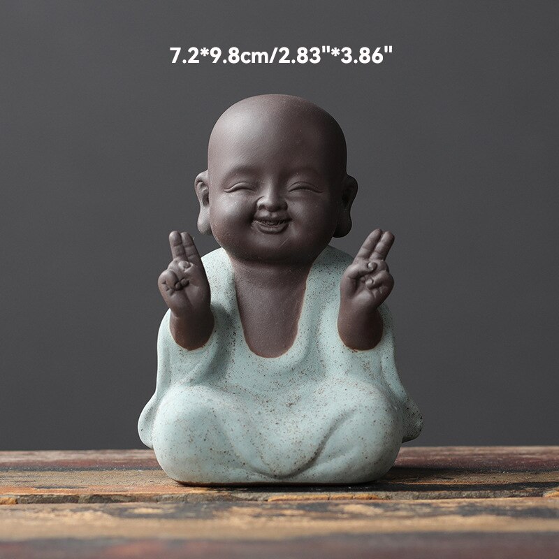 Schwarze Töpferei buddhistische Mönche Miniaturfiguren Buddha Statue Skulptur Feenornamente Meditation Zuhause Garten Dekoration