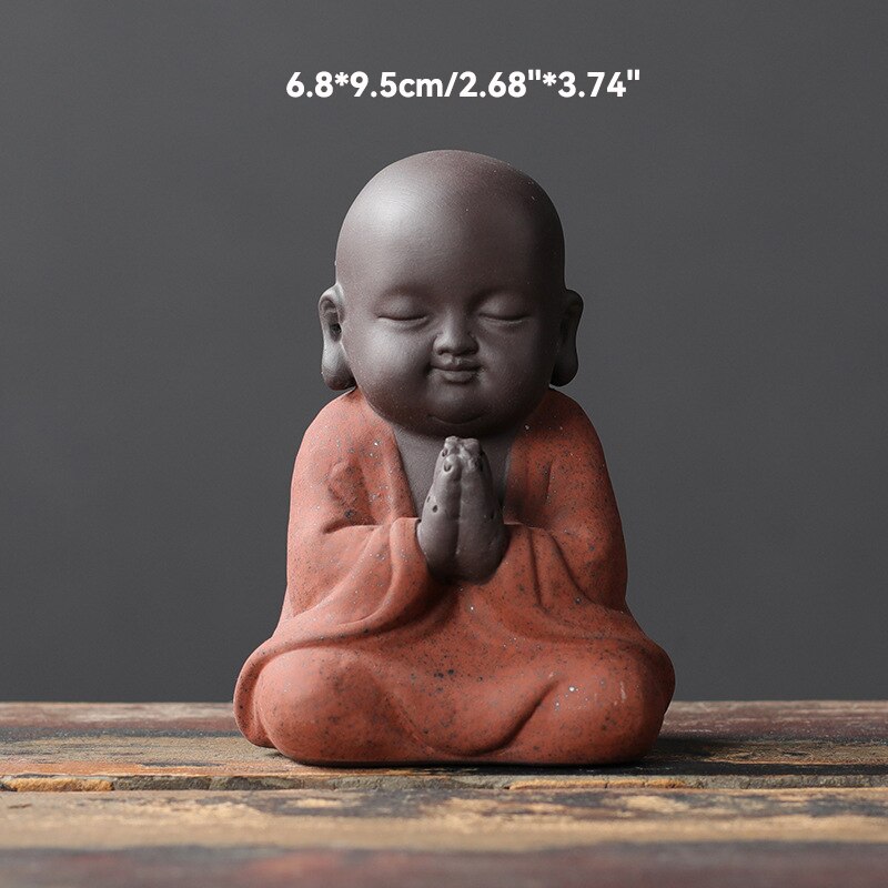 Schwarze Töpferei buddhistische Mönche Miniaturfiguren Buddha Statue Skulptur Feenornamente Meditation Zuhause Garten Dekoration