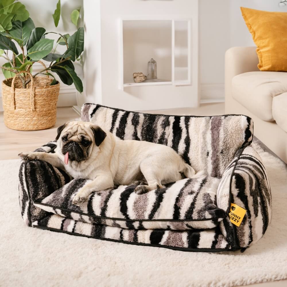 Bettdecke - Trendy gestreifte Kunstlammwolle doppellagiges Hunde- und Katzensofa-Bett