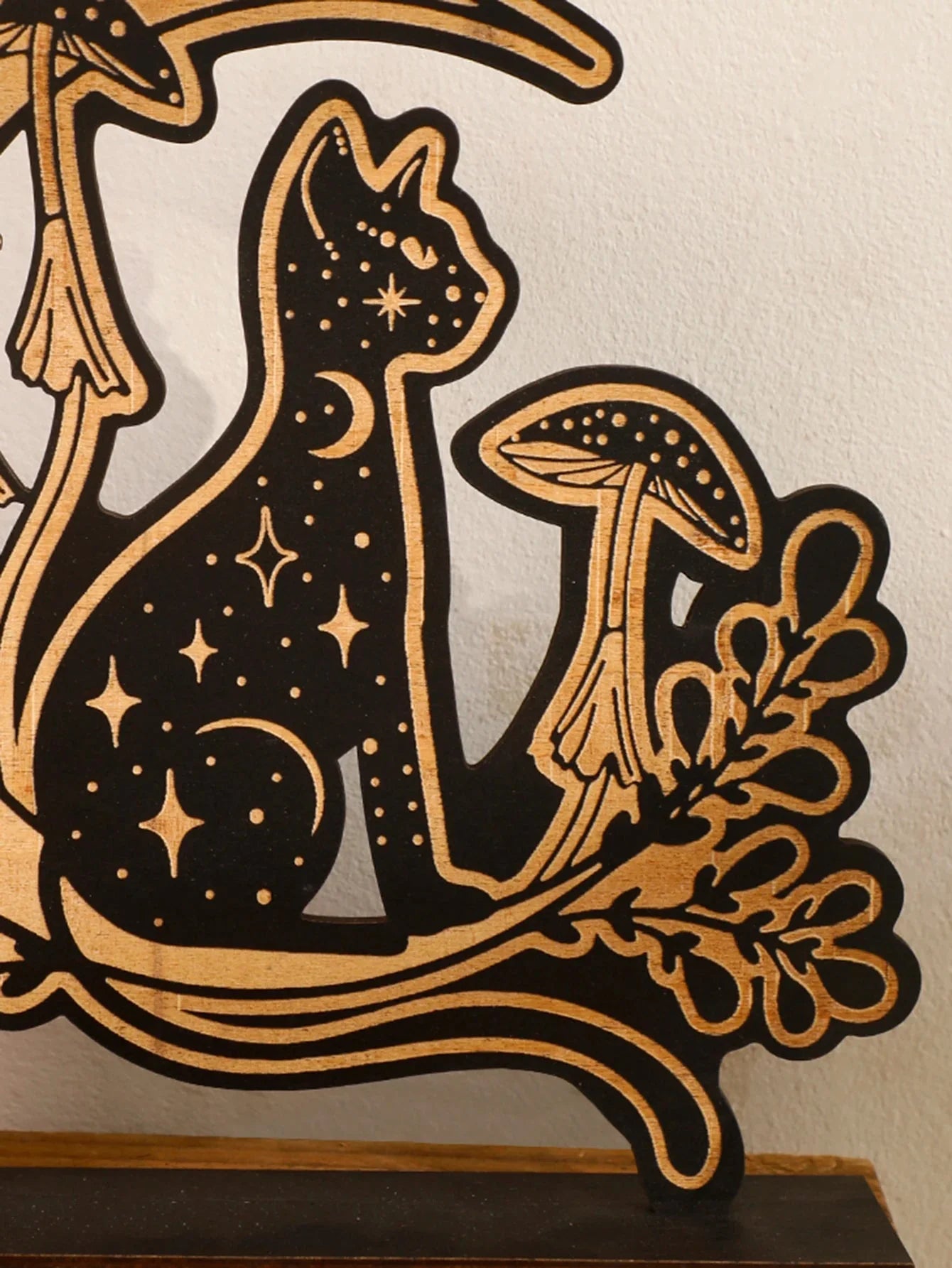Schwarze Holzpilz Katze Mond Tischdekoration Schreibtischaccessoires Wohnkultur Nordic Bürozubehör Wohnaccessoires Schreibtischornament