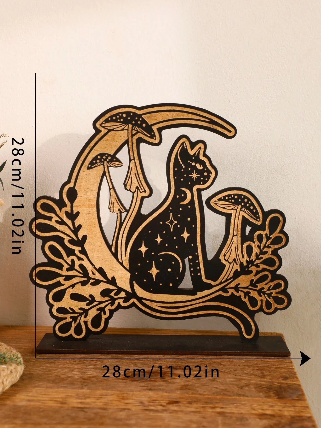 Schwarze Holzpilz Katze Mond Tischdekoration Schreibtischaccessoires Wohnkultur Nordic Bürozubehör Wohnaccessoires Schreibtischornament
