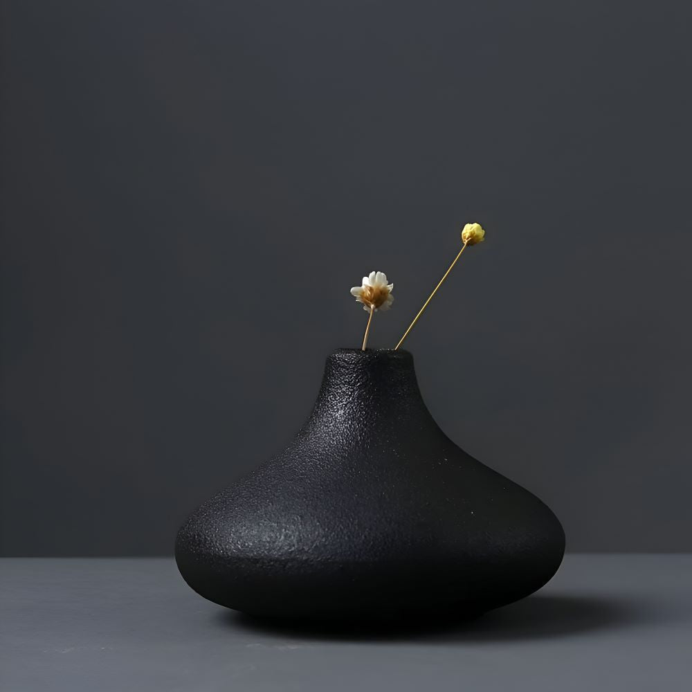 Frendorf | BlackCraft Vase - Ästhetisch Texturierte Keramikvasen für Blumen