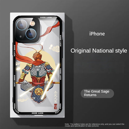 Frendorf | Schwarze Mythos Wukong Transparente Vollabdeckung Glas Handyhülle für iPhone