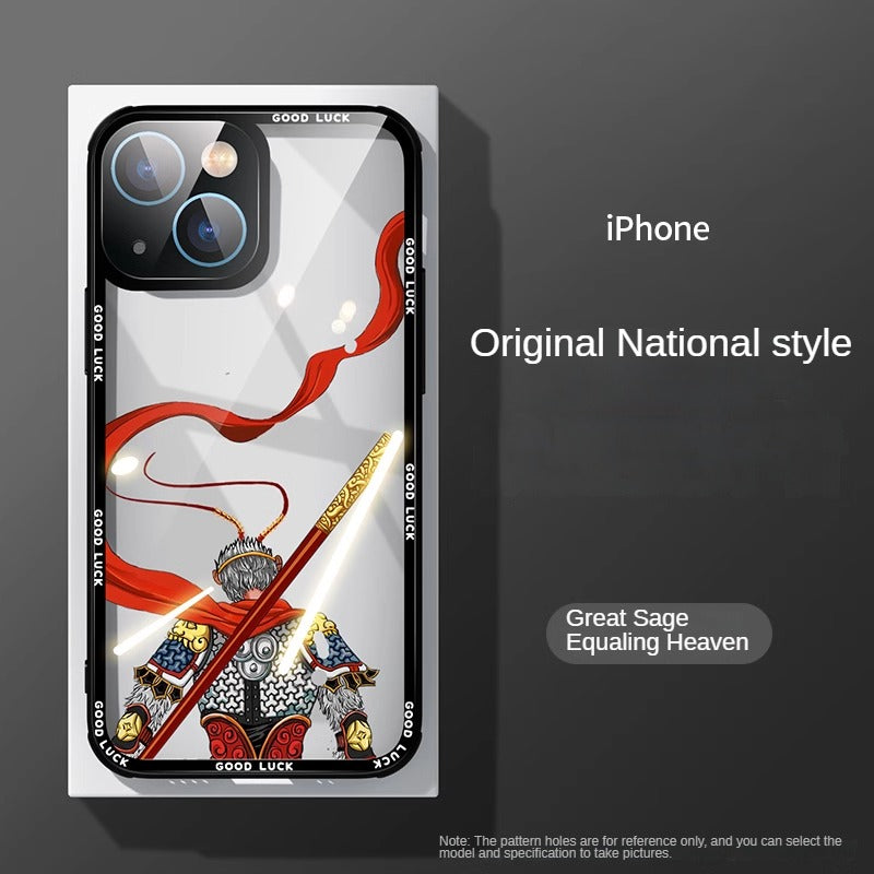 Frendorf | Schwarze Mythos Wukong Transparente Vollabdeckung Glas Handyhülle für iPhone