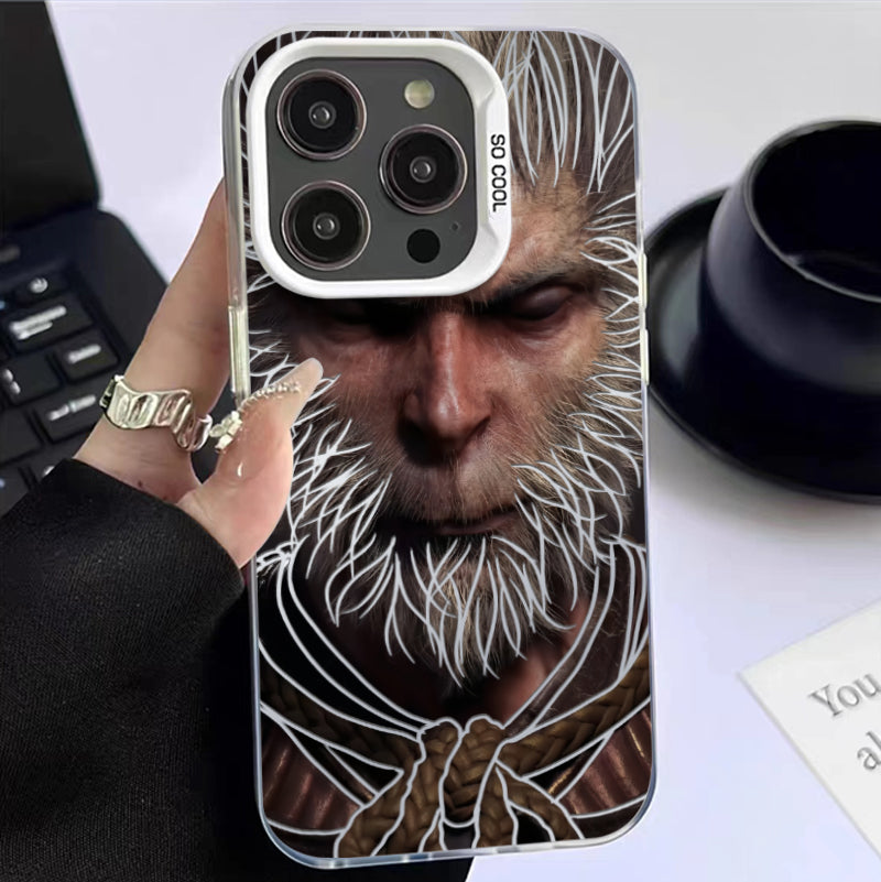 Frendorf | Schwarze Mythos Wukong lackierte matte Acryl-Handyhülle mit unsichtbarem Metallständer für iPhone