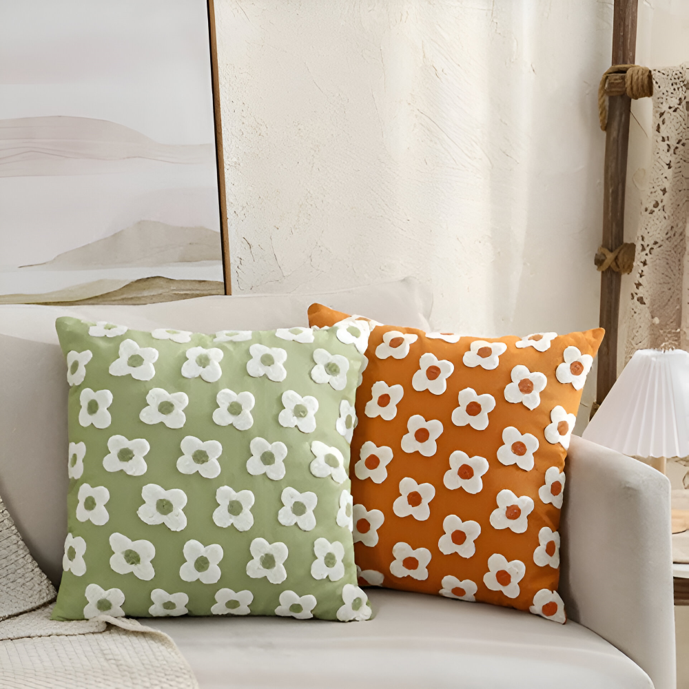 Frendorf | Blooma Sofakissen - Bestickte Quadratische & Rechteckige Blumenkissenhüllen