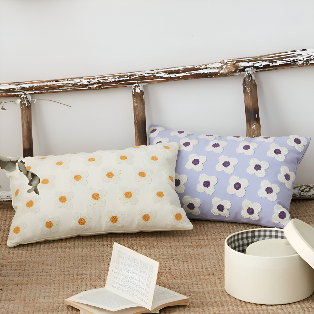Frendorf | Blooma Sofakissen - Bestickte Quadratische & Rechteckige Blumenkissenhüllen
