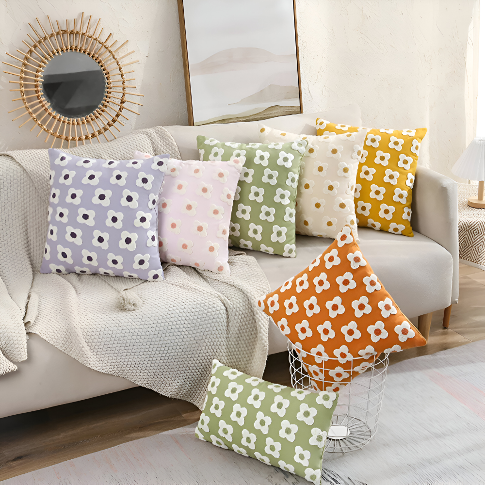 Frendorf | Blooma Sofakissen - Bestickte Quadratische & Rechteckige Blumenkissenhüllen