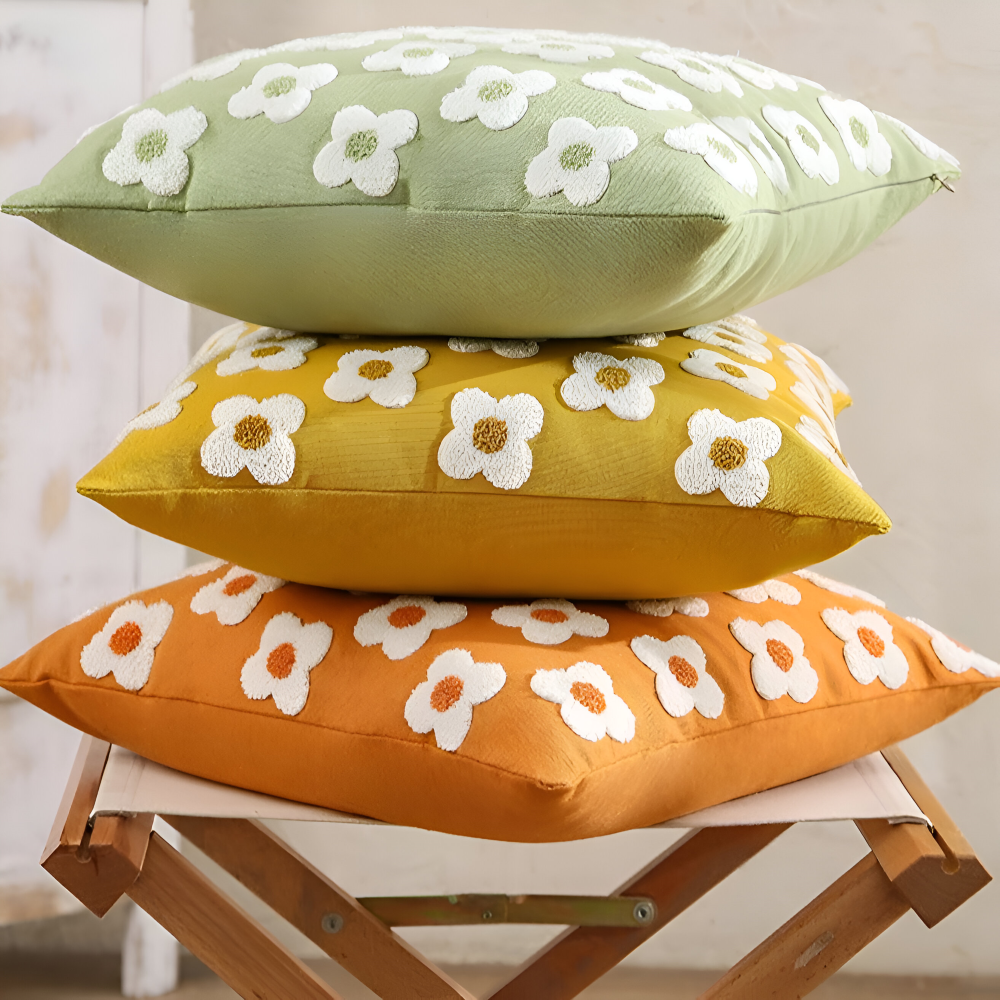 Frendorf | Blooma Sofakissen - Bestickte Quadratische & Rechteckige Blumenkissenhüllen