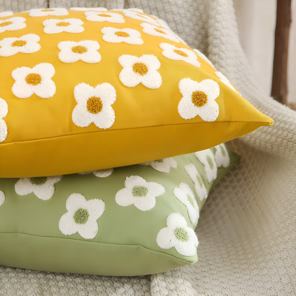 Frendorf | Blooma Sofakissen - Bestickte Quadratische & Rechteckige Blumenkissenhüllen