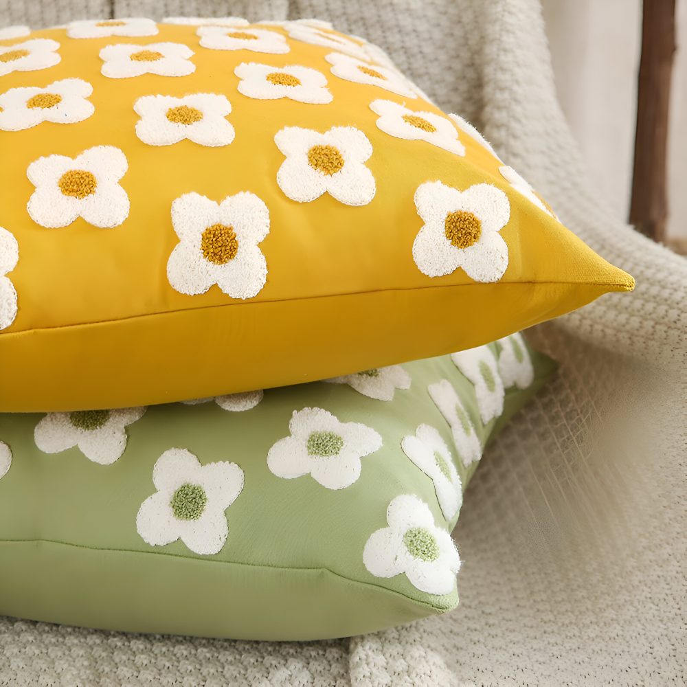 Frendorf | Blooma Sofakissen - Bestickte Quadratische & Rechteckige Blumenkissenhüllen