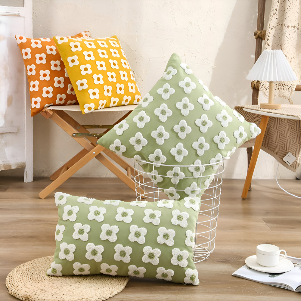 Frendorf | Blooma Sofakissen - Bestickte Quadratische & Rechteckige Blumenkissenhüllen