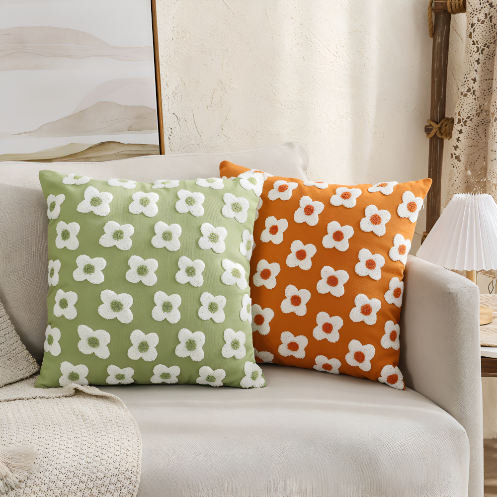 Frendorf | Blooma Sofakissen - Bestickte Quadratische & Rechteckige Blumenkissenhüllen
