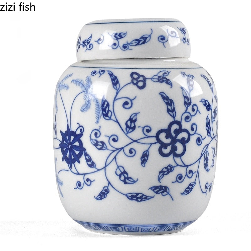 Blaue und weiße Porzellan Teedose Keramik versiegelte Dose Teebehälter Teebox Aufbewahrungstank Bonbon-Dosen Tee-Organizer Teedose