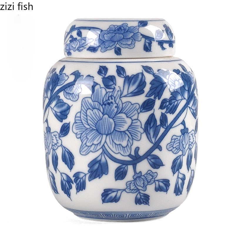 Blaue und weiße Porzellan Teedose Keramik versiegelte Dose Teebehälter Teebox Aufbewahrungstank Bonbon-Dosen Tee-Organizer Teedose