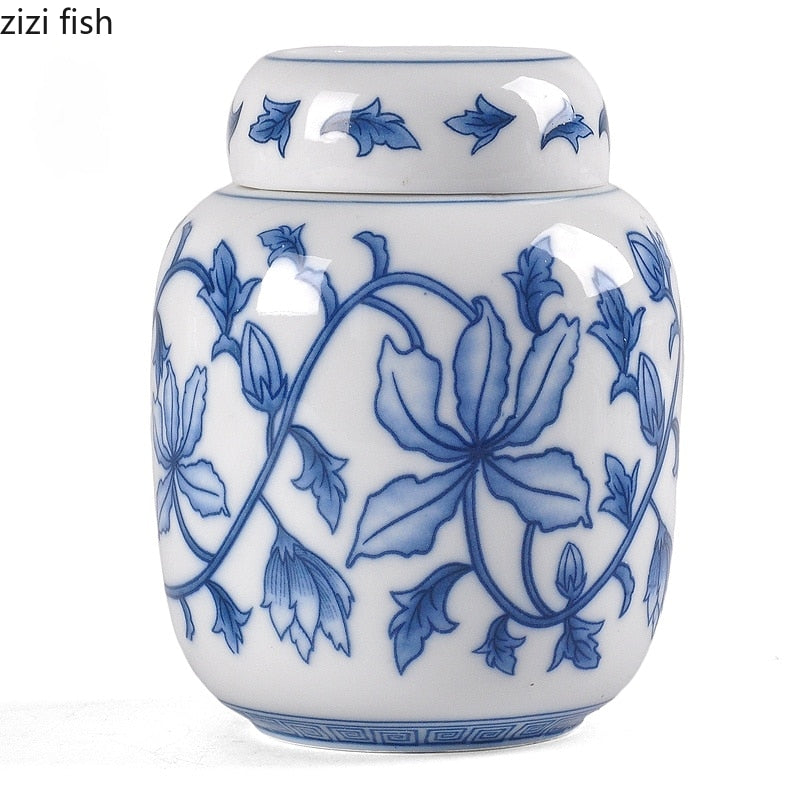 Blaue und weiße Porzellan Teedose Keramik versiegelte Dose Teebehälter Teebox Aufbewahrungstank Bonbon-Dosen Tee-Organizer Teedose