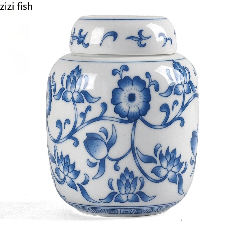 Blaue und weiße Porzellan Teedose Keramik versiegelte Dose Teebehälter Teebox Aufbewahrungstank Bonbon-Dosen Tee-Organizer Teedose