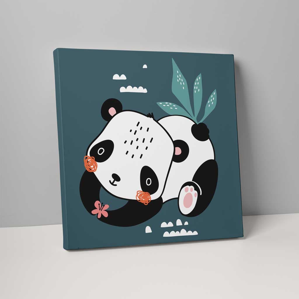 Boho Safari Dschungel Panda Teal Blau, Schwarz und Weiß auf Leinwand