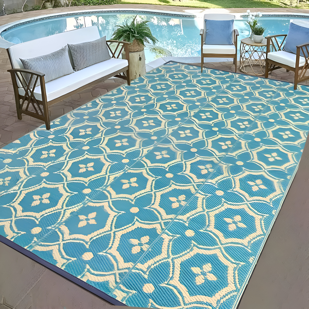 Frendorf | BlueBliss Outdoor-Teppich - Geometrischer Polypropylen-Teppich