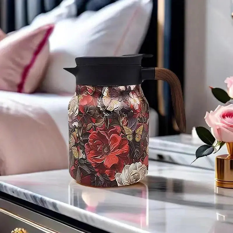 Frendorf | Blumiger Edelstahl-Teekanne mit Sieb - 1000ml Vintage Eleganz