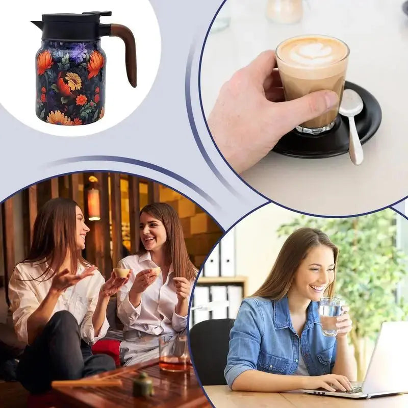 Frendorf | Blumiger Edelstahl-Teekanne mit Sieb - 1000ml Vintage Eleganz