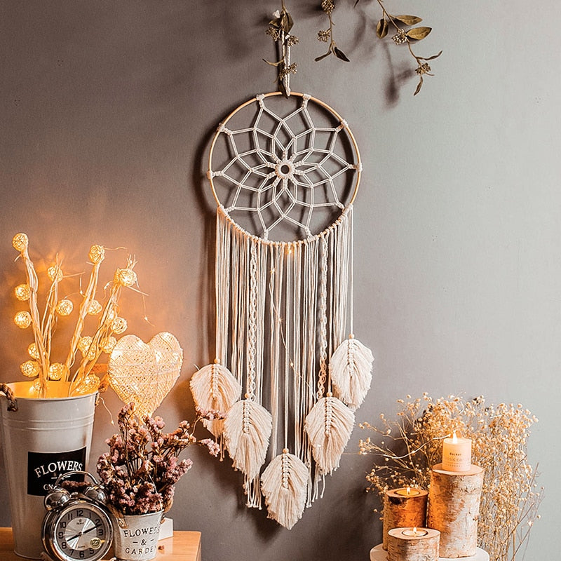 Bohemian Baumwollseil Gewebte Spitzenmuster Traumfänger Wohnungsornament Hochzeitsdekoration Freundin Geschenk Windspiele Eule Traumfänger