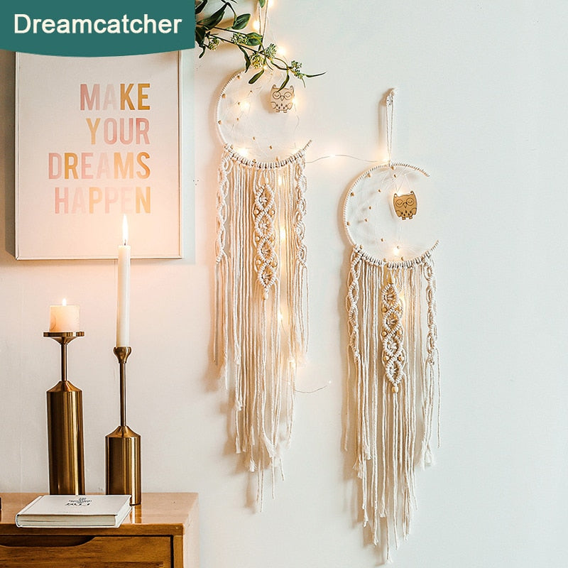 Bohemian Baumwollseil Gewebte Spitzenmuster Traumfänger Wohnungsornament Hochzeitsdekoration Freundin Geschenk Windspiele Eule Traumfänger