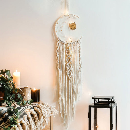 Bohemian Baumwollseil Gewebte Spitzenmuster Traumfänger Wohnungsornament Hochzeitsdekoration Freundin Geschenk Windspiele Eule Traumfänger