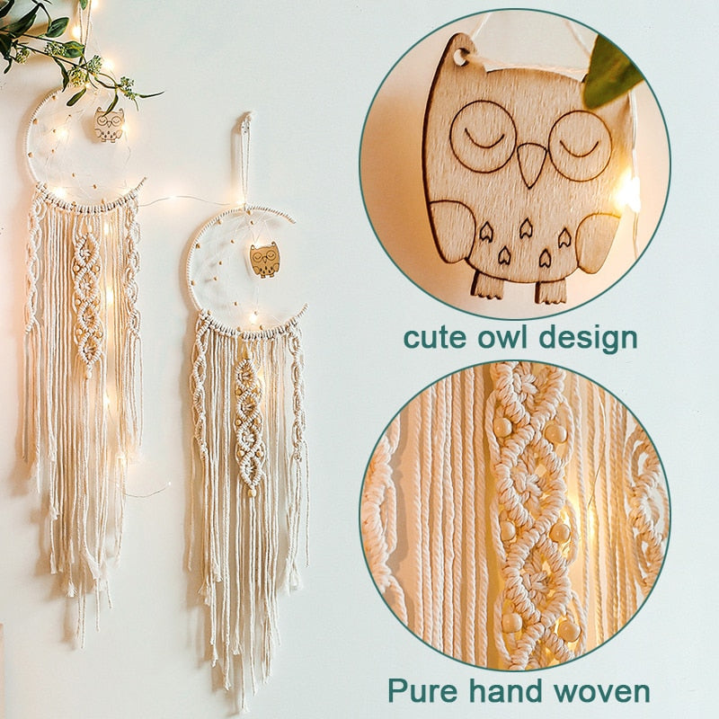 Bohemian Baumwollseil Gewebte Spitzenmuster Traumfänger Wohnungsornament Hochzeitsdekoration Freundin Geschenk Windspiele Eule Traumfänger