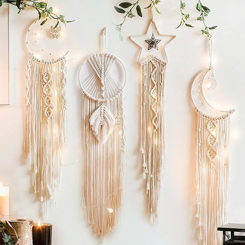 Bohemian Baumwollseil Gewebte Spitzenmuster Traumfänger Wohnungsornament Hochzeitsdekoration Freundin Geschenk Windspiele Eule Traumfänger