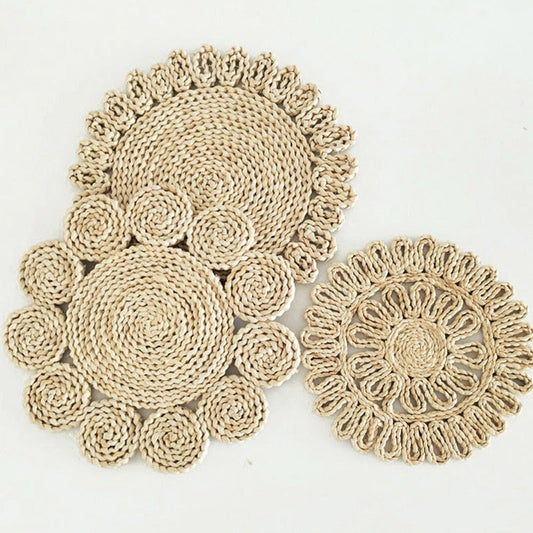 Boho Handgefertigter Geflochtener Stroh Wanddekoration Marokkanisches Hängende Ornament Runde Nordische Tischunterlage Wohnraum Hintergrunddekoration