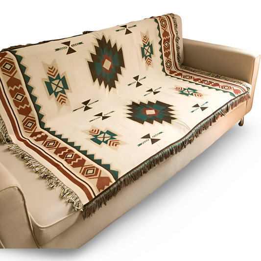 Frendorf | BohoFab Decke - Luxe Boho Blanket Throw - Geometrische Ethnic Tassel Tapestry Decke