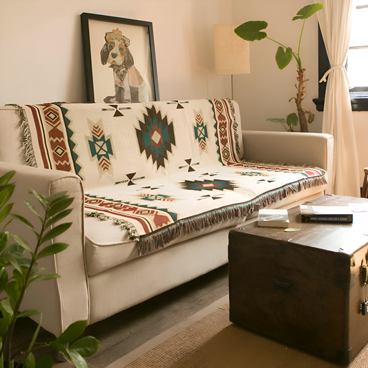 Frendorf | BohoFab Decke - Luxe Boho Blanket Throw - Geometrische Ethnic Tassel Tapestry Decke