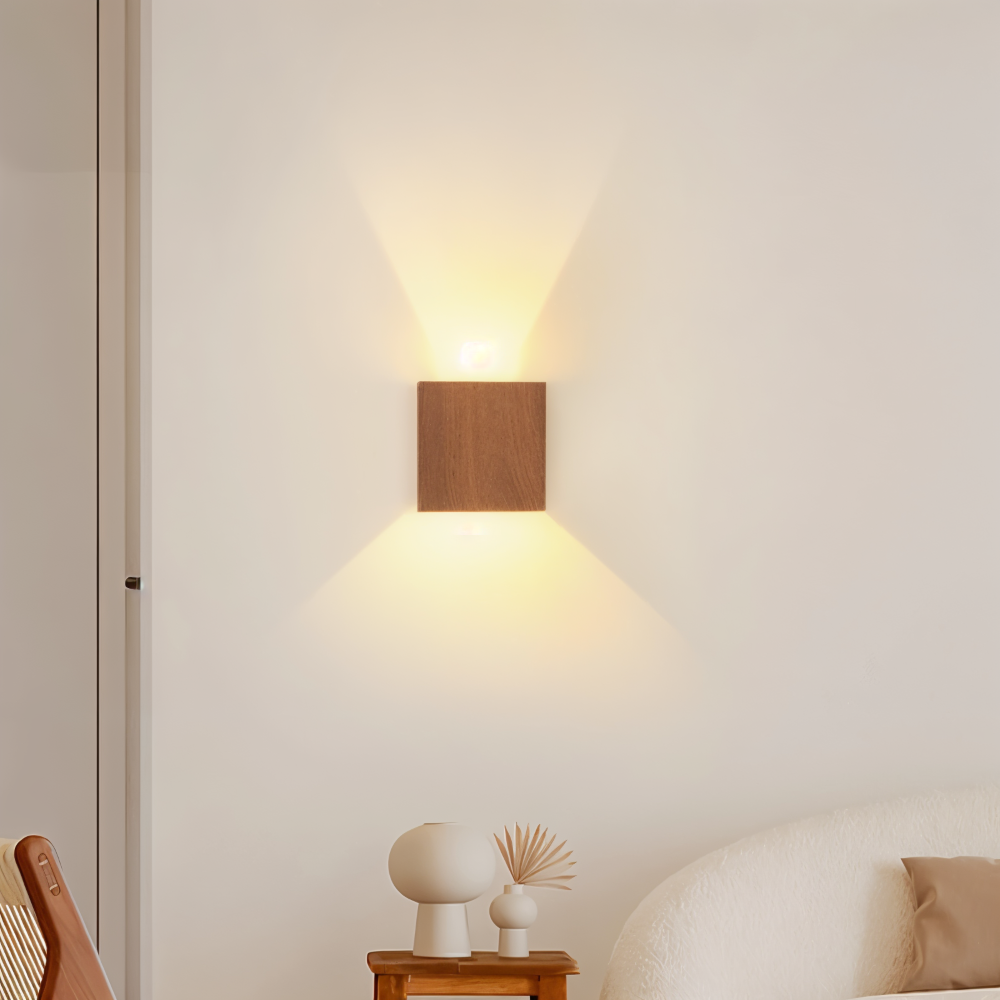 Frendorf | Boxy Wandleuchte - Rechteckige Up & Down Beleuchtung Wandleuchte aus Holz - Wandleuchte LED für Schlafzimmer