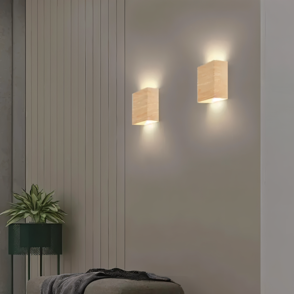 Frendorf | Boxy Wandleuchte - Rechteckige Up & Down Beleuchtung Wandleuchte aus Holz - Wandleuchte LED für Schlafzimmer