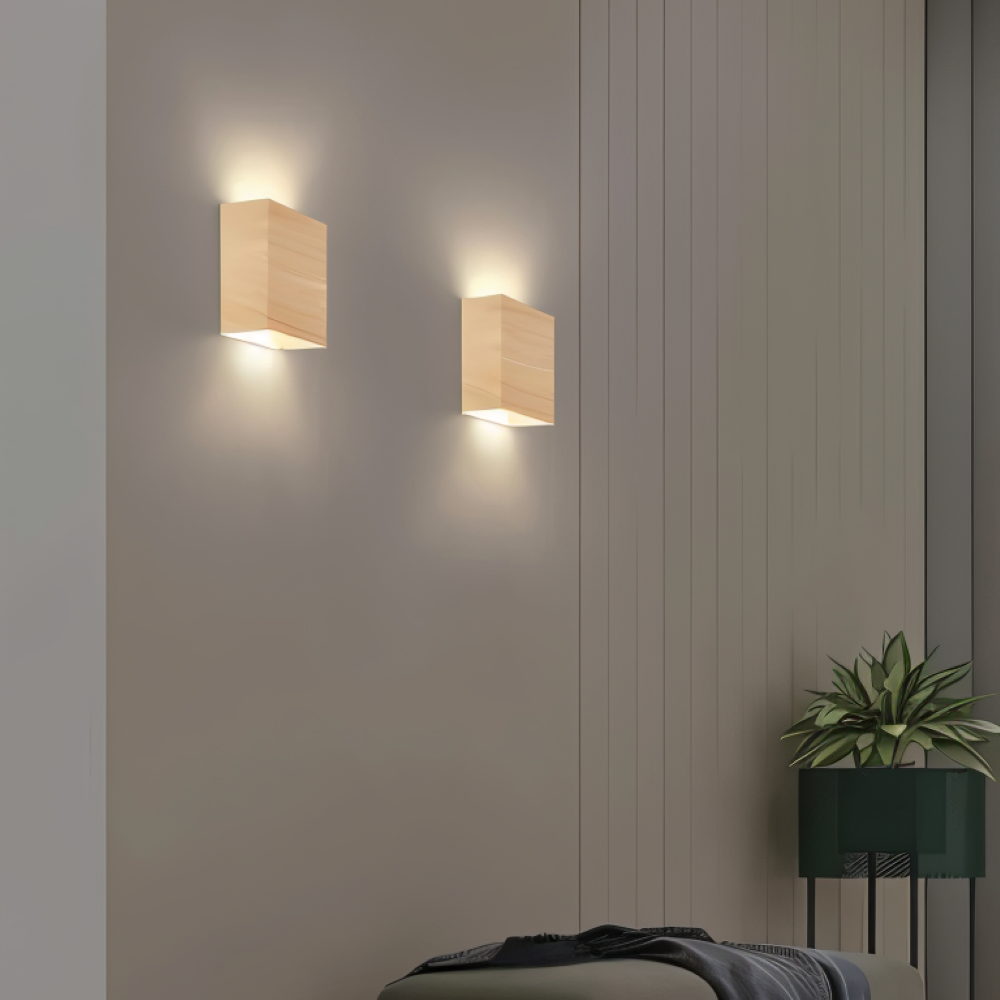 Frendorf | Boxy Wandleuchte - Rechteckige Up & Down Beleuchtung Wandleuchte aus Holz - Wandleuchte LED für Schlafzimmer