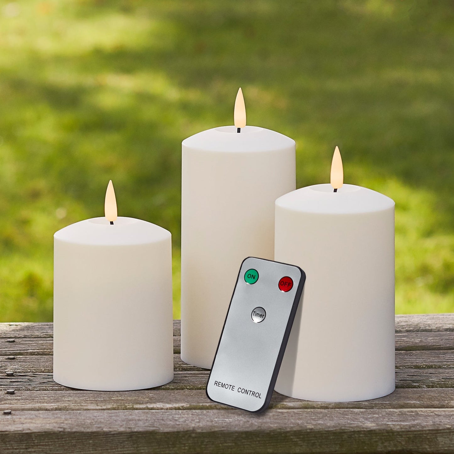 TruGlow LED Outdoor Kerzen Trio mit Fernbedienung