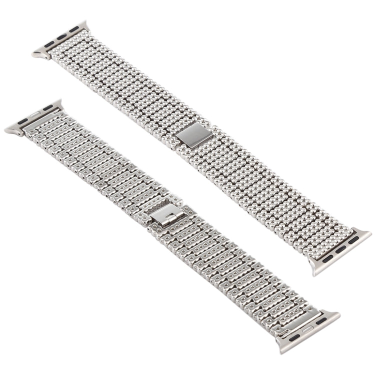 Frendorf | Für Apple Watch Series 7 45mm / 6 & SE & 5 & 4 44mm / 3 & 2 & 1 42mm Nine Beads Edelstahl Handgelenk Armband (Silber)