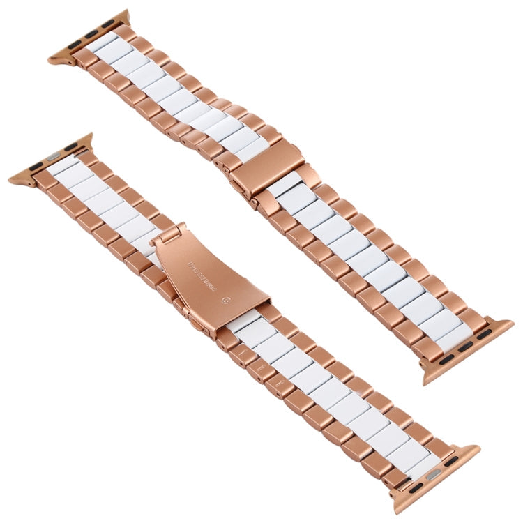 Frendorf | Für Apple Watch Series 10 42mm / 9&8&7 41mm / SE 3&SE 2&6&SE&5&4 40mm / 3&2&1 38mm Edelstahl Handgelenkarmband Uhrband (Weiß + Gold)