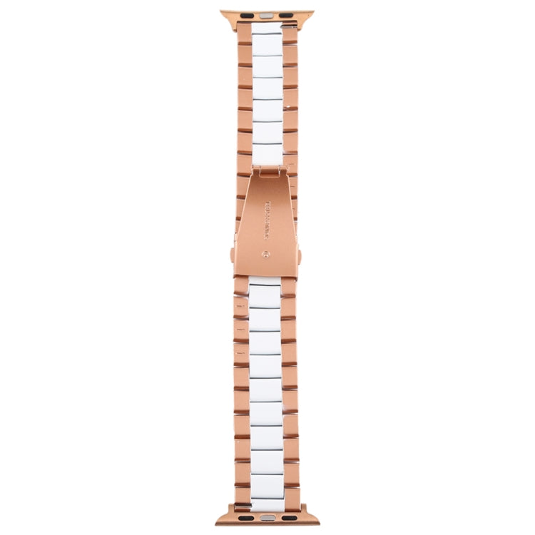 Frendorf | Für Apple Watch Series 10 42mm / 9&8&7 41mm / SE 3&SE 2&6&SE&5&4 40mm / 3&2&1 38mm Edelstahl Handgelenkarmband Uhrband (Weiß + Gold)