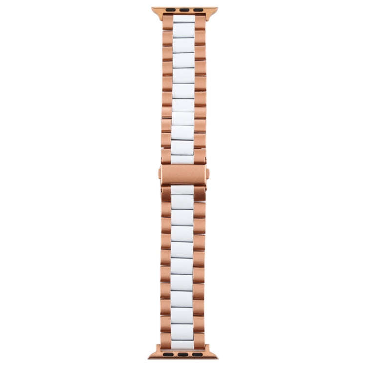 Frendorf | Für Apple Watch Series 10 42mm / 9&8&7 41mm / SE 3&SE 2&6&SE&5&4 40mm / 3&2&1 38mm Edelstahl Handgelenkarmband Uhrband (Weiß + Gold)