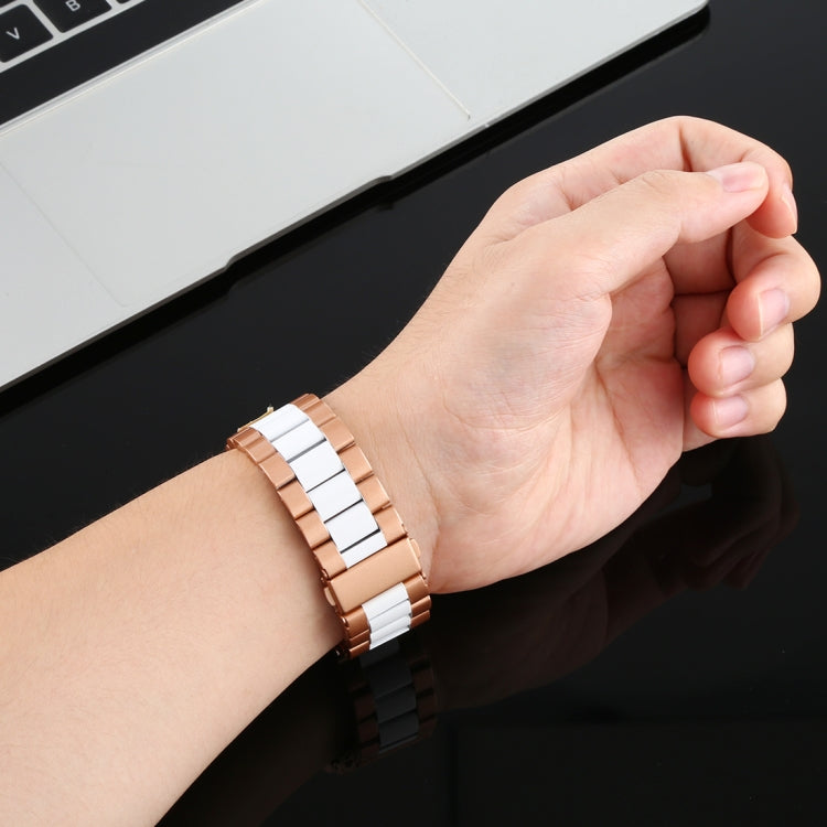 Frendorf | Für Apple Watch Series 10 42mm / 9&8&7 41mm / SE 3&SE 2&6&SE&5&4 40mm / 3&2&1 38mm Edelstahl Handgelenkarmband Uhrband (Weiß + Gold)