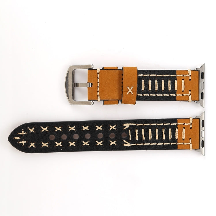 Frendorf | Für Apple Watch Series 10 42mm / 9&8&7 41mm / SE 3&SE 2&6&SE&5&4 40mm / 3&2&1 38mm Handbuch Linienmuster Echtleder Armbanduhr Band (Khaki)
