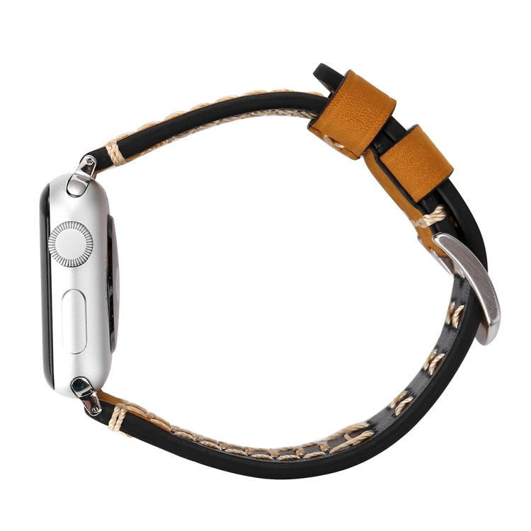 Frendorf | Für Apple Watch Series 10 42mm / 9&8&7 41mm / SE 3&SE 2&6&SE&5&4 40mm / 3&2&1 38mm Handbuch Linienmuster Echtleder Armbanduhr Band (Khaki)