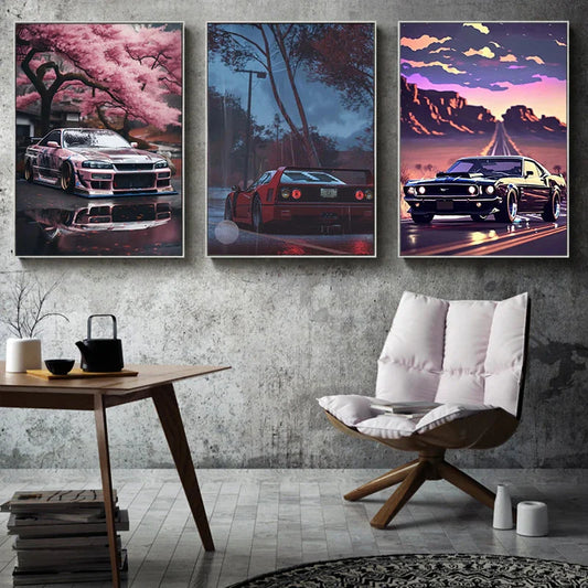 COOL Vintage Auto Luxus Leistungsauto Klassiker Auto Serie Druck Leinwand Poster für Zimmer Wohnkunst Zuhause Moderne Wanddekoration