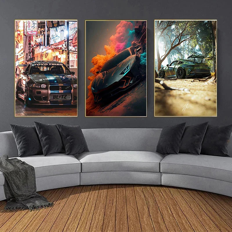 COOL Vintage Auto Luxus Leistungsauto Klassiker Auto Serie Druck Leinwand Poster für Zimmer Wohnkunst Zuhause Moderne Wanddekoration
