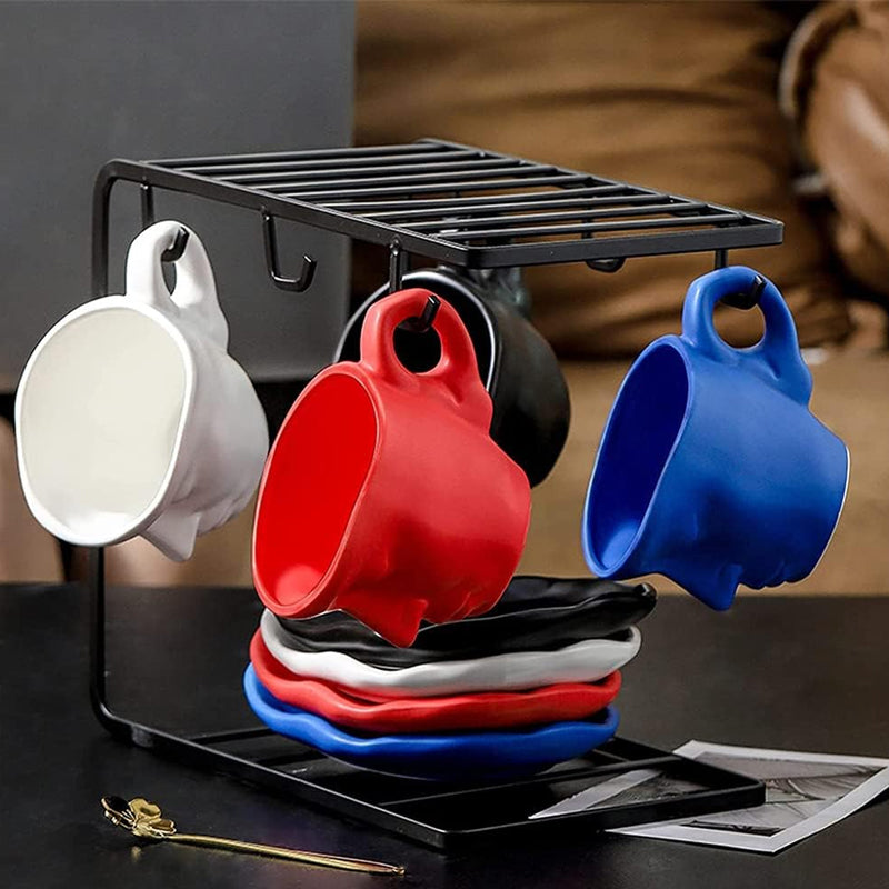 Frendorf | Metal Touching Face Kreative Keramische Kiss Kaffee Becher, Künstlerisches Vibe Becher & Untertasse Set