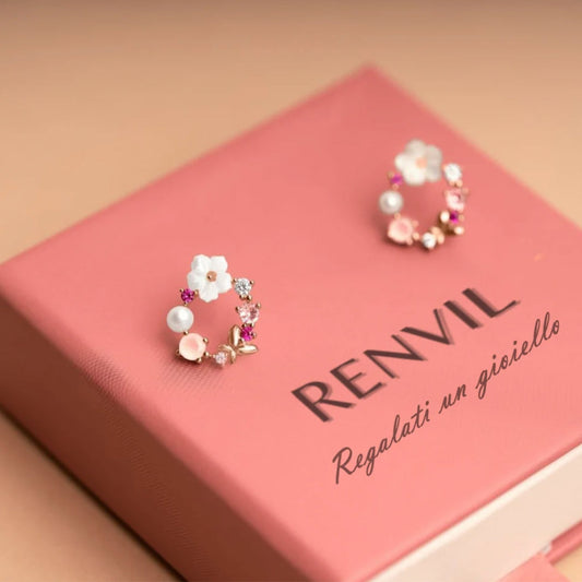 Frendorf | Elegante florale Ohrringe mit Perlen und Zirkonia in Roségold